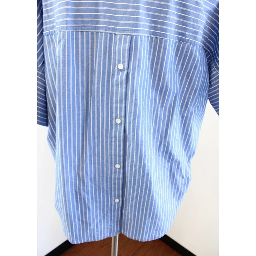 Madewell Blue Striped Courier Button Back Popover Shirt Size M Top Blouse - Picture 8 of 9